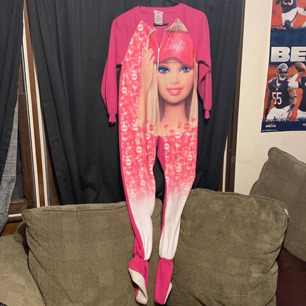 Girls Barbie 1 piece zip pajama